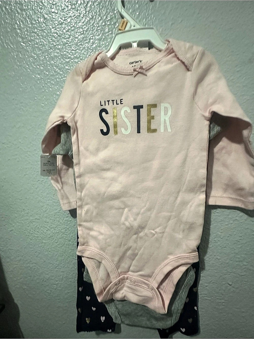 carter's Little Sister 3-Piece Bodysuit & Pant Set Pink & Blue Baby 12M